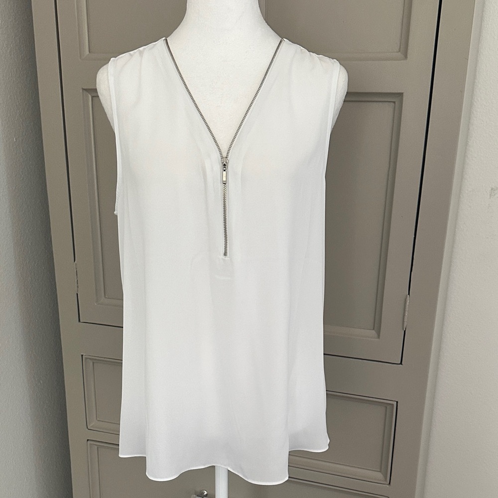 INC International Concepts White V-Neck Sleeveless Top